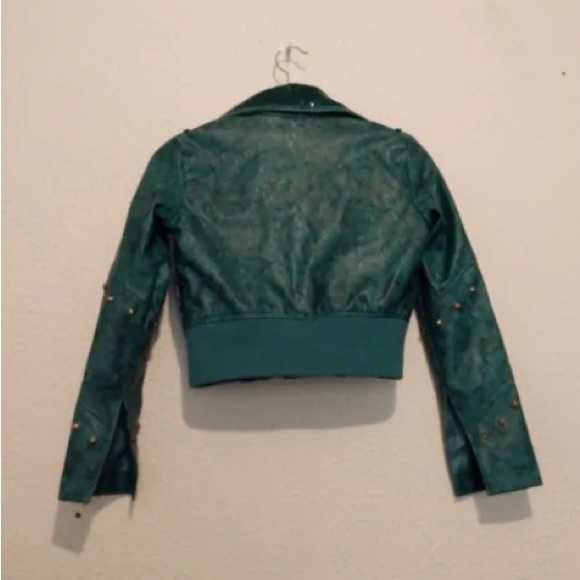Disney Girl Blueish Green Sequin Faux Leather Zip Pockets Moto Jacket girls 9/10 - Picture 2 of 11